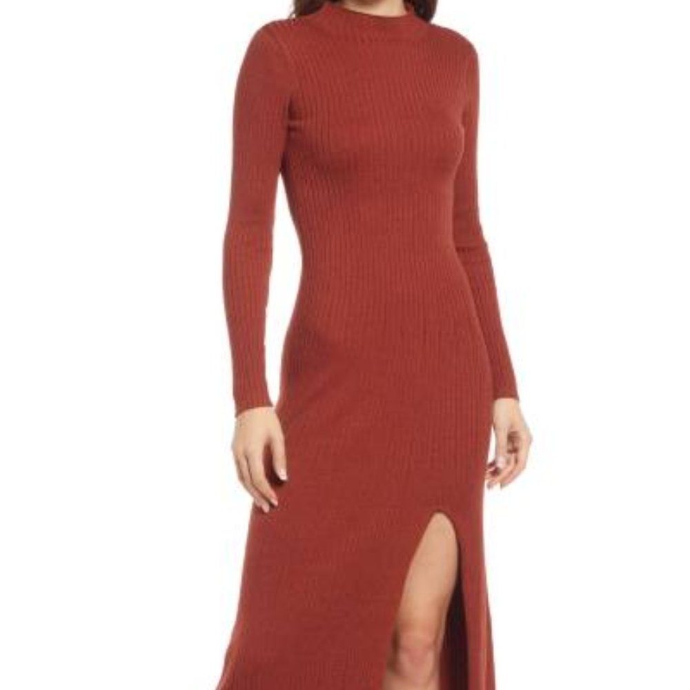 ASTR Side Slit Dress in Rust